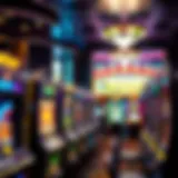 An intricate array of vibrant slot machines showcasing different themes and designs.