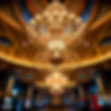 Grand Perspective of the Chandelier A panoramic perspective of the chandelier highlighting its grandeur and scale within the lobby