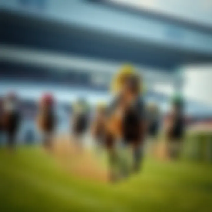 Thrilling Race in Progress Exciting moment of a horse racing through the track