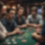 A high-stakes poker game being streamed live, showcasing intense player concentration and vibrant digital graphics.