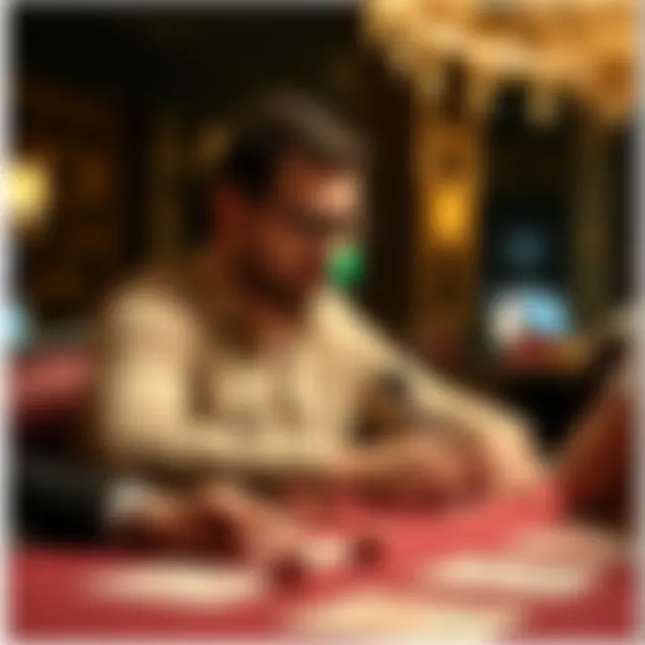 A strategic player analyzing gaming options at a table